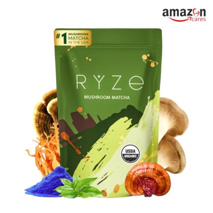 RYZE Mushroom Matcha, USDA Organic with 6 Adaptogenic Mushrooms and Ceremonial-Grade Japanese Matcha, Energy, Focus