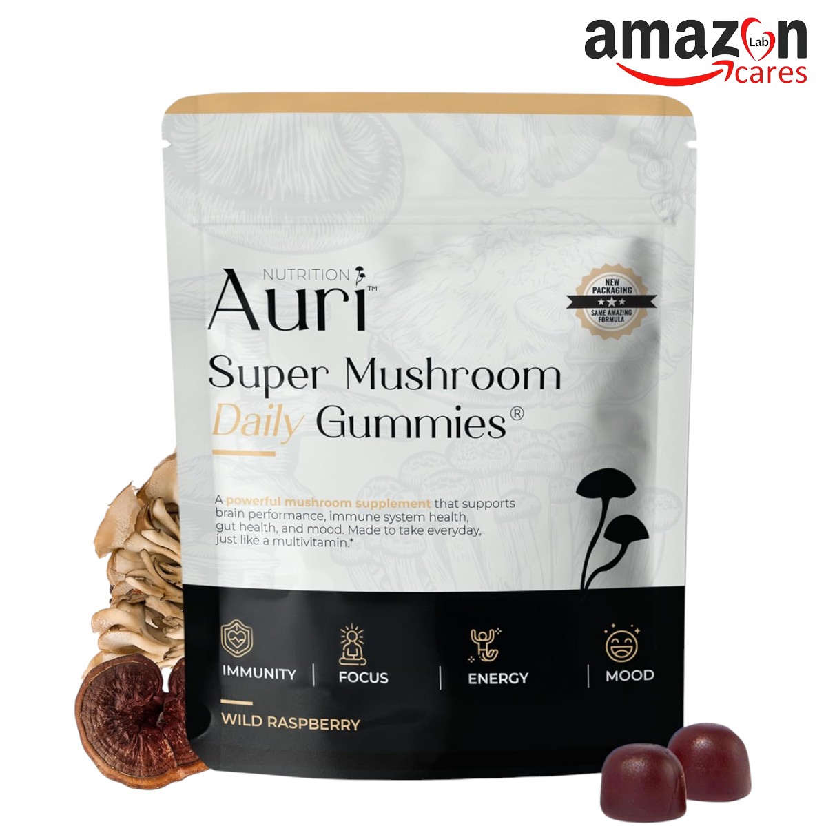 Auri Super Mushroom Daily Gummies - All-in-One Daily Mushroom Supplement Gummy - 12 Mushroom Blend - 60 Gummies