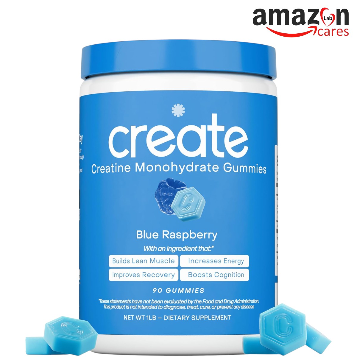 Create Creatine Monohydrate Gummies for Men & Women, (Blue Raspberry) 90 Count