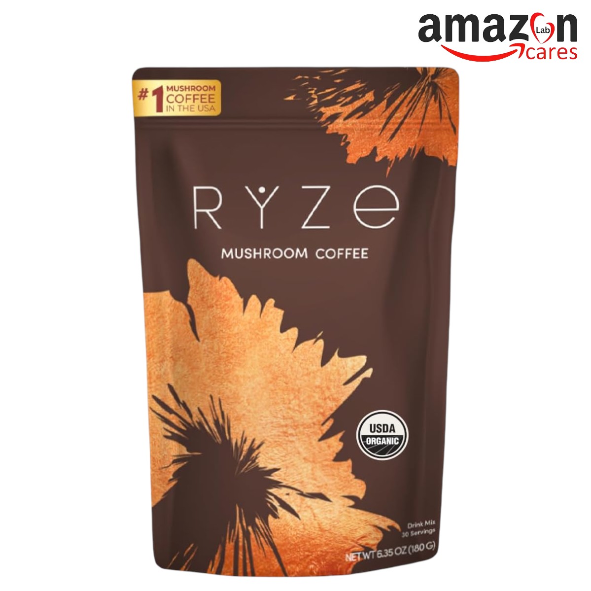 RYZE SUPERFOODS Mushroom Coffee USDA Organic with 6 Adaptogenic Mushrooms - 30 servings