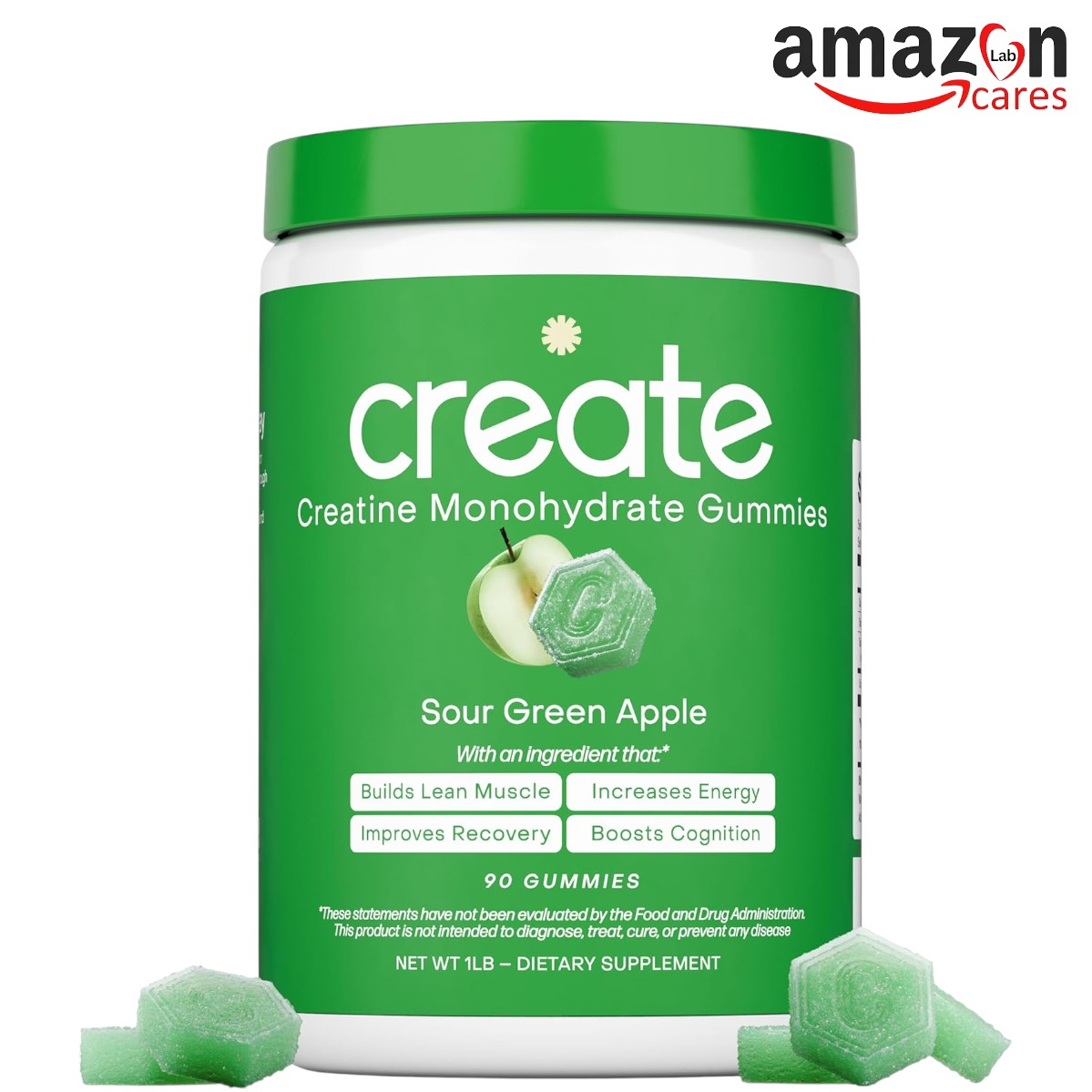 Creatine Monohydrate Gummies for Men & Women (Sour Green Apple) 90 Count
