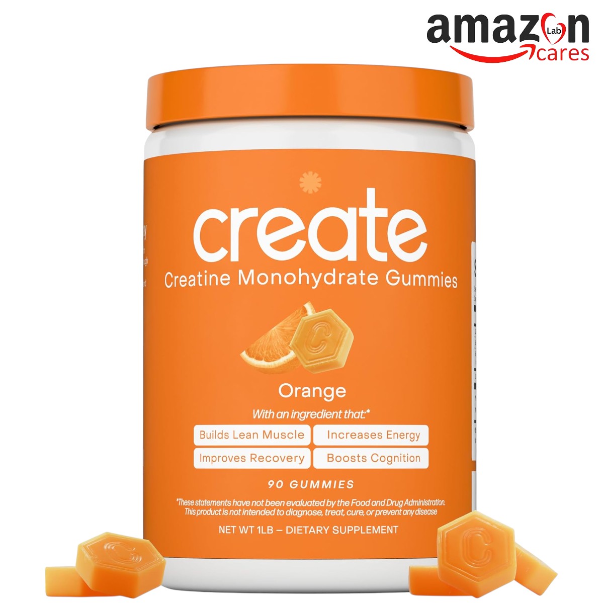 Create Creatine Monohydrate Gummies for Men & Women, (Orange) 90 Count