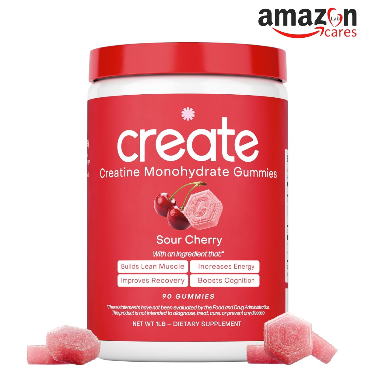 Create Creatine Monohydrate Gummies for Men & Women, (Sour Cherry) 90 Count