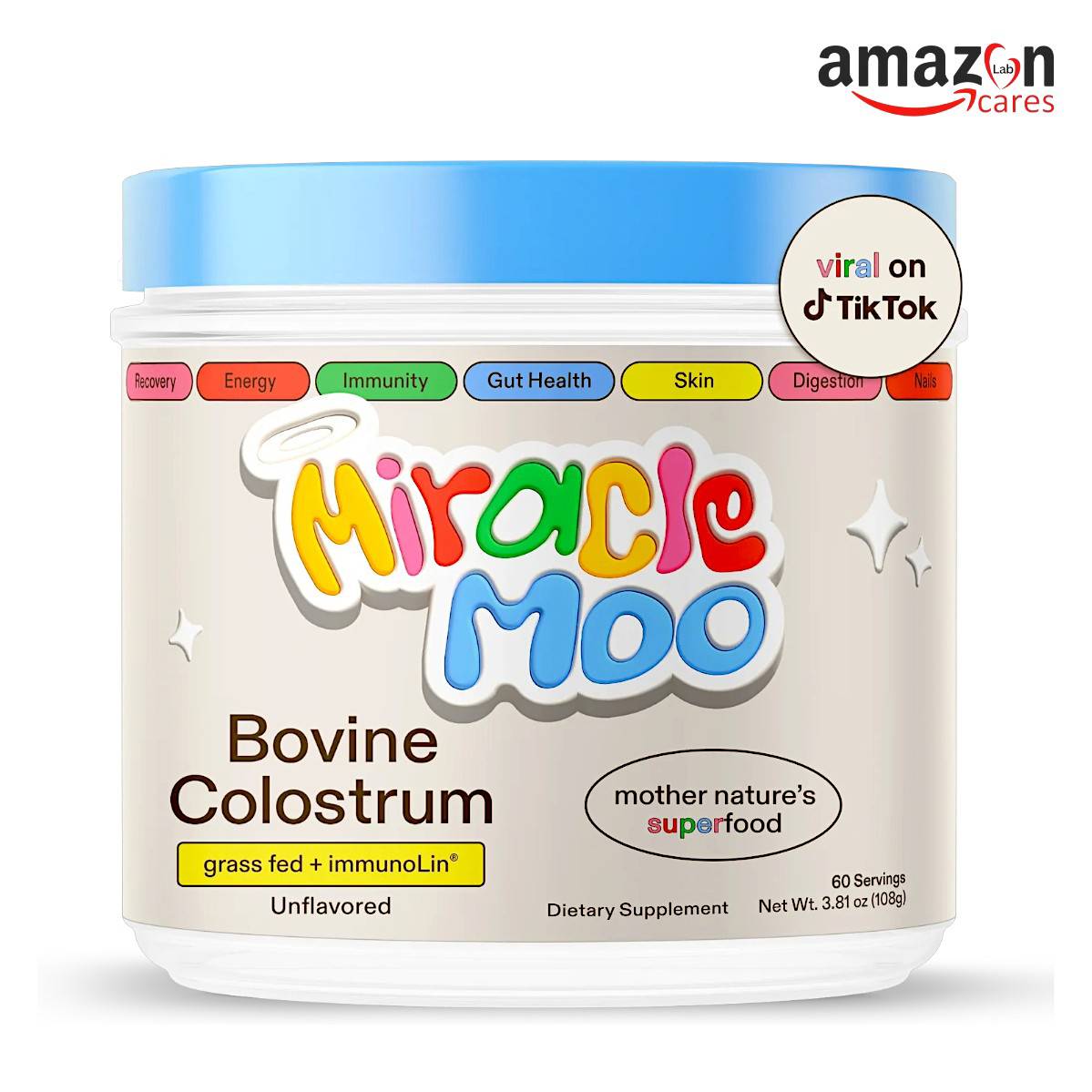 Miracle Moo Colostrum Supplement for Gut Health Hair Growth – 60 Servings – 108g