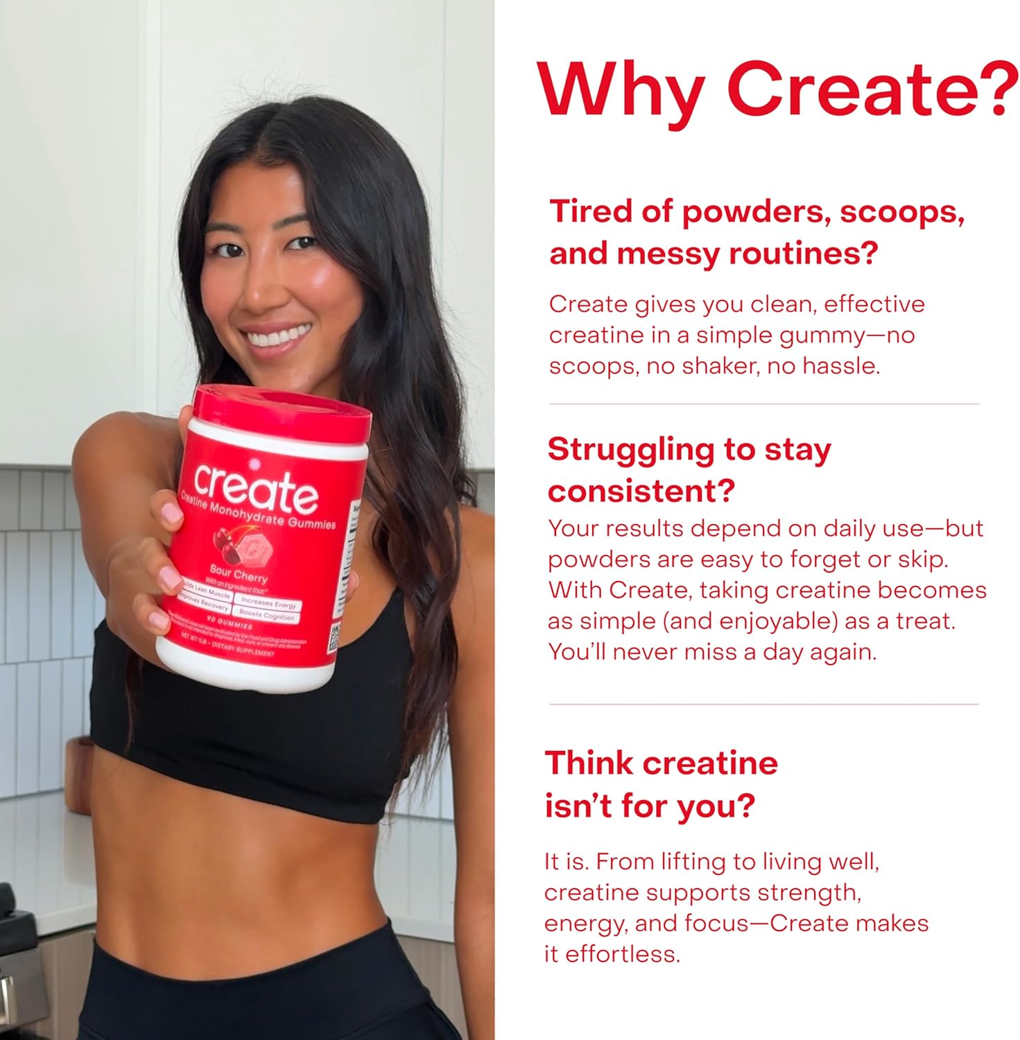 Create Creatine Monohydrate Gummies for Men & Women, (Sour Cherry) 90 Count - Image 6