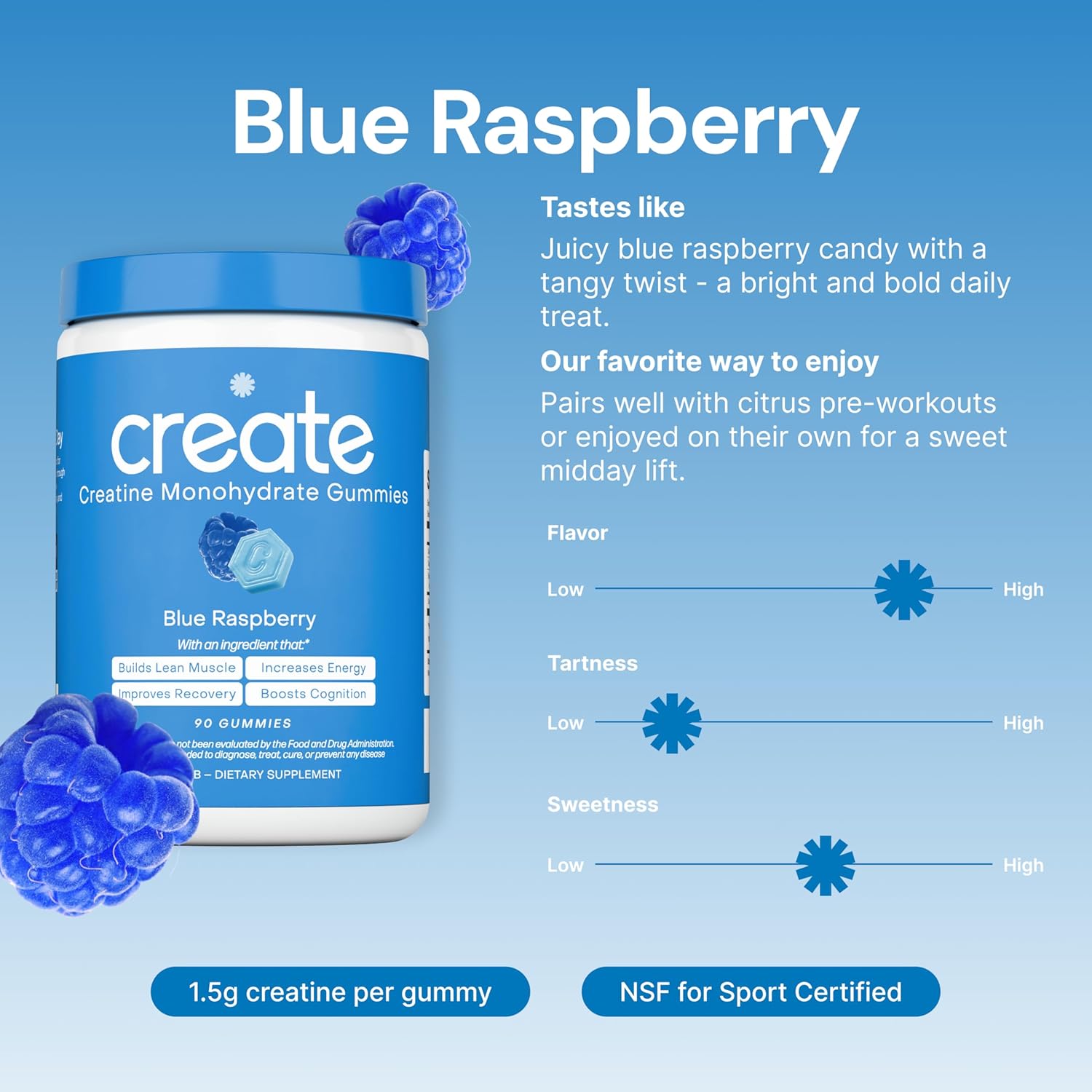Create Creatine Monohydrate Gummies for Men & Women, (Blue Raspberry) 90 Count - Image 3